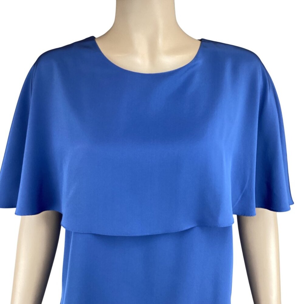 Tibi Silk Tiered Cape Blouse Top Size 2 Blue Drape Blouse - Picture 4 of 7
